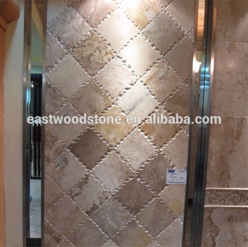 mixed color stone mosaic pattern travertine tile for wall cladding