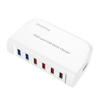 Adaptador de alimentação USB de carregamento rápido de 6 portas branco