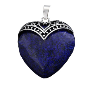 Lapis Lazuli Antique Silver Alloy Heart Pendant for DIY Making Jewelry