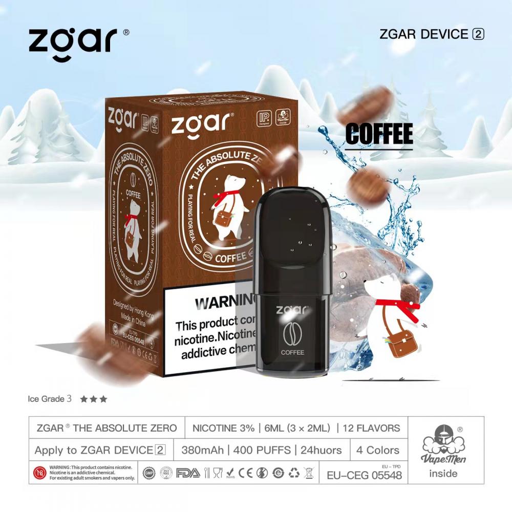 Zgar يمكن التخلص من خراطيش Vaping Pod 400 نفخة