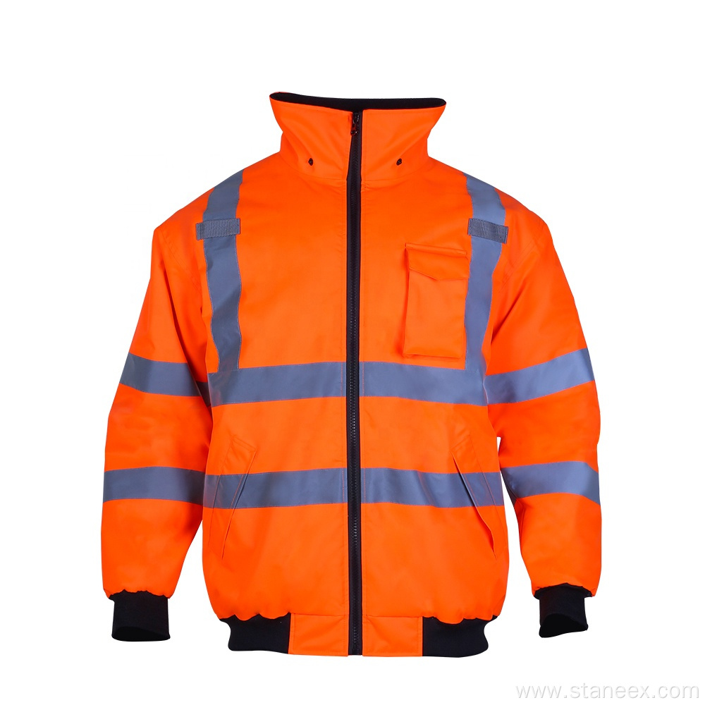 High Visibility Orange Fleece Mens Safety Reflective Jackets