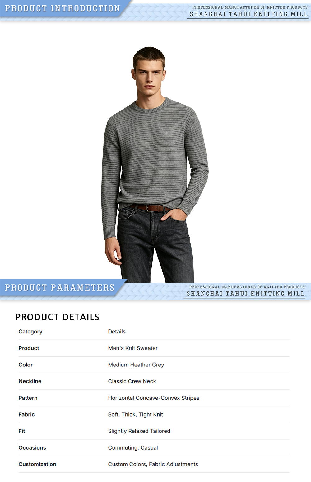 m041 Men's Fine Horizontal Stripe Crew Neck Knit Sweater X