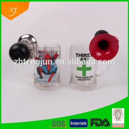 logo print white beer mug with trumpet