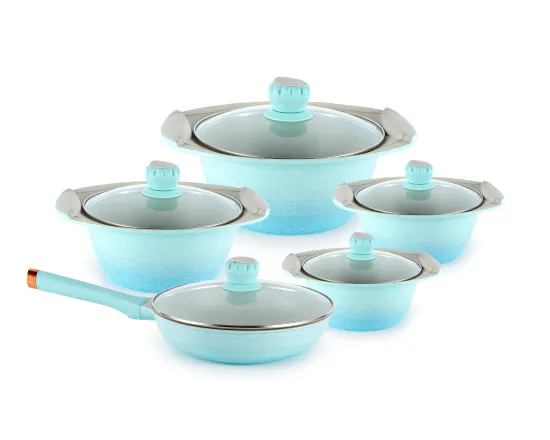 Die Cast Aluminum Blue Lace Girls-Like Design Casserole and Fry Pan Set with Ceramic Coating Cookware