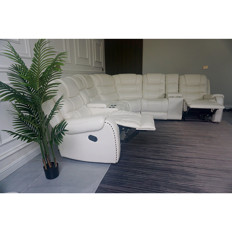 Manual Pu Recliner Corner Sofa With Drop Down