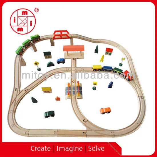57pcs toy Wooden railway train set from ICTI factory