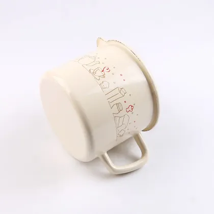 Ivory White Enamel Milk Mug with Decal
