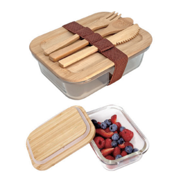 750ml Microwave-Safe Glass Food Container with Eco-Friendly Bamboo Lid & Cutlery Set