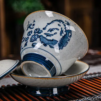 Chinese Traditional Gaiwan with Kung Fu Tea Set: Porcelain Bowl and Tea Cup