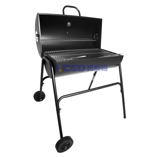 Portable Trolley Smoker Grill Outdoor BBQ Charcoal Patio Barbecue Grill Adjustable Height Barbecue Grill