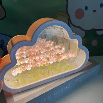 DIY Handcrafted Tulip Night Light, Cloud, Tulip Mirror, Light Lampara de Tulipanes: Unique Bedroom Furniture Decoration & Simulation Flower Lamp
