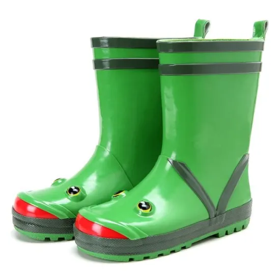 Green Frog Eyes Design Rubber Rain Boots for Toddler Boys