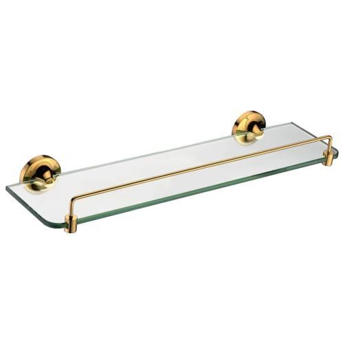Golden glass shelf single with rail for bathroom