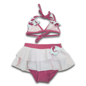 Children's Wetsuit with Frills Top and Shirt-design Bottom, Various Materials are Available