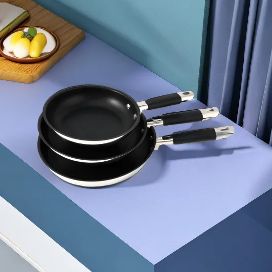 Non-Stick Stainless Steel Frying Pan Set: 20/24/28cm Custom Kitchen Food Pan