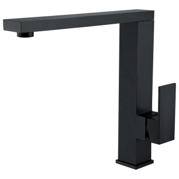 360 Degree Rotation Modern Black Square Kitchen Faucet with Hot and Cold Water