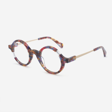 Round Laminated Acetate And Metal Combined Unisex Optical Frames 24A3141