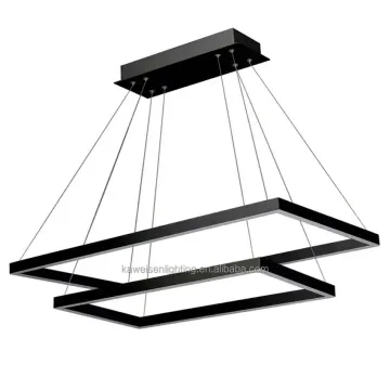Black Nordic Kitchen Island Pendant Lighting Set: Quadrangular Two-Ring Chandelier for Dining Room