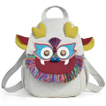 棉麻卡通貓頭鷹拼布手提背包