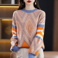 Puffed sleeve wool knit sweater for women