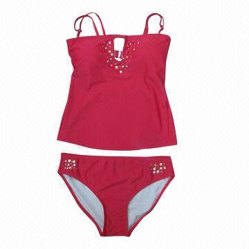 Women's Swimwear, Stud at Inner Cup Edge/Hole at CF/Removable Cup/Elastic Under Bust/Bottom Lined