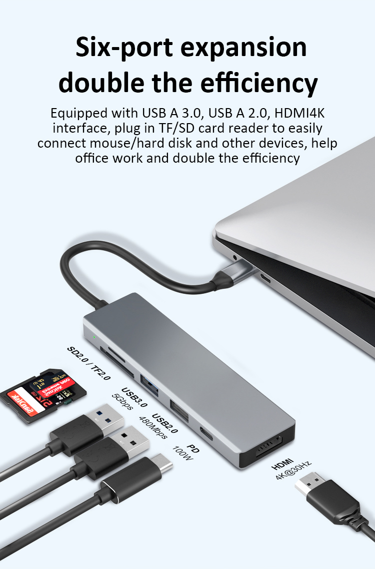 6 en 1 type d'amarrage type USB C