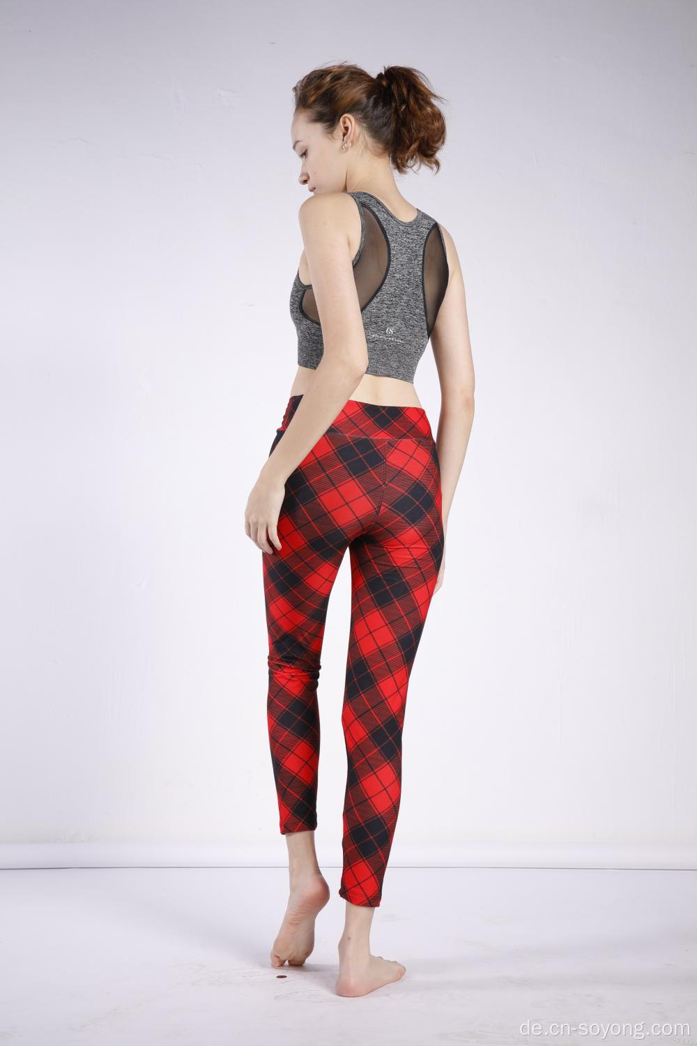 Damen Tartan Bedruckte Leggings mit hoher Taille und hoher Elastik