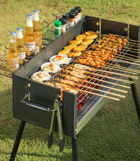 Portable Charcoal BBQ Grill Adjustable Height Folding Stainless Steel Barbecue Grill