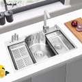 Stainless Steel Brushed Sinks Multi functional Single Bowl Above Counter Kitchen Sink