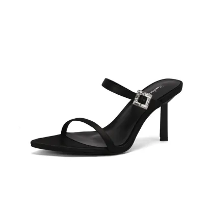 Square Toe Heeled Sandals Slip On Backless Sandals