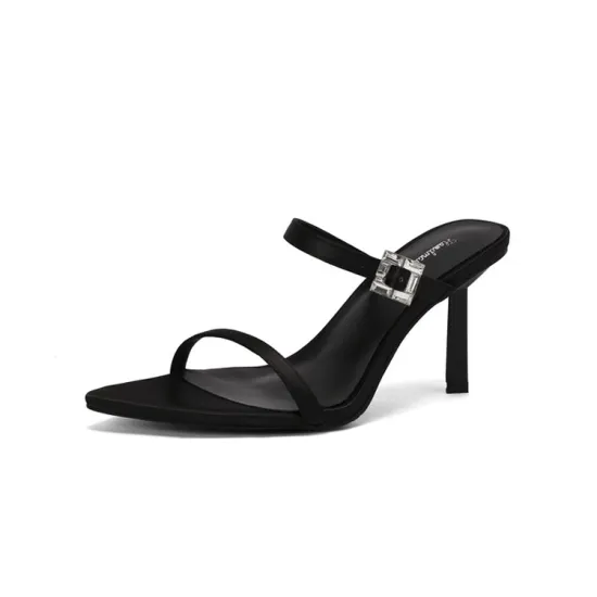 Square Toe Heeled Sandals Slip On Backless Sandals