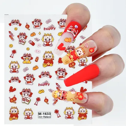 Custom OEM Chinoiserie Nail Stickers with Chinese Lion Dance Design
