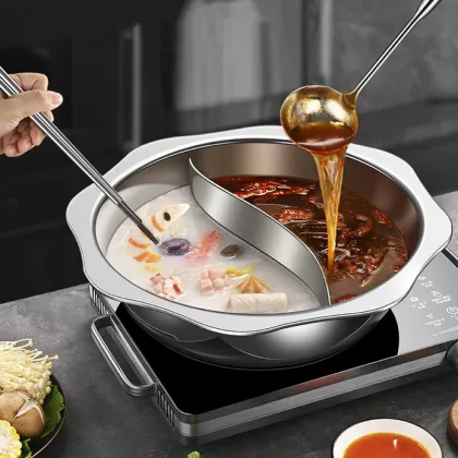 Thickened Stainless Steel Dual Flavor Hotpot Pot - Circular Sun Shaped Hotpot
