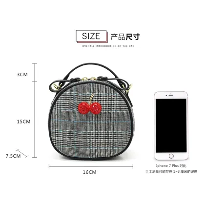 Lovely Cherry Houndstooth Round Shape Small Sling Bag