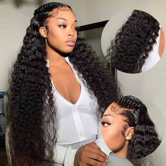 30" Deep Wave Front Lace Wig Curly Real Human Hair Wig Real Human Hair Lace Front Wig 180% Density Suitable for Women Offer