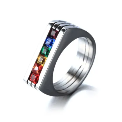Fashion six rainbow gemstone ring