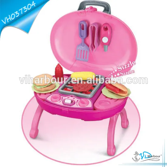 Pink Music and Light Kids Toy Plastic Barbecue Set