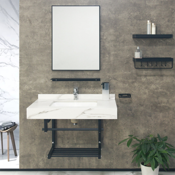 Simple Modern White Stainless Steel Sintered Stone Wall Mount Vanity Cabinets for Bathroom