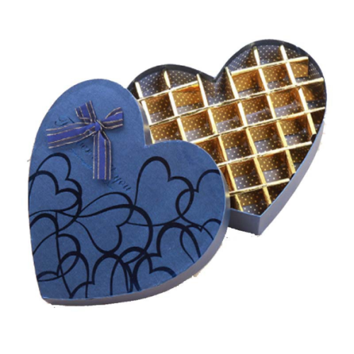 Coffret cadeau chocolat en forme de coeur bleu rose