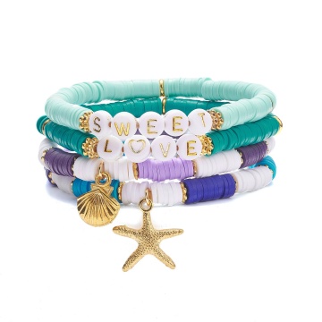 PandaHall 4-Pcs Alloy Starfish Charm Bracelet Set: Sweet Love & Preppy Style