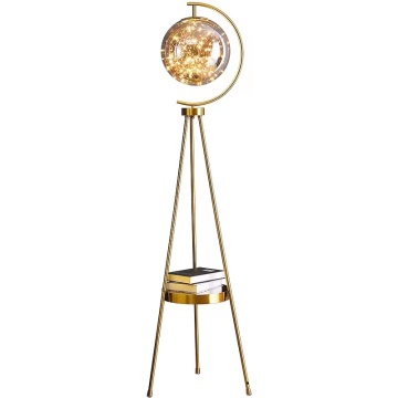 Modern Nordic Art Deco Gold Metal Floor Lamp with White Amber Glass Ball