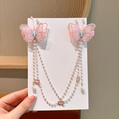 Princess Embroidery Butterfly Hairpin Pair for Sweet Girls