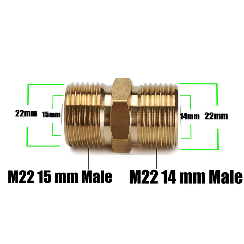 Métrico M22 Hilo macho de 15 mm a M22 15 mm de lavadora de latón masculino acoplador