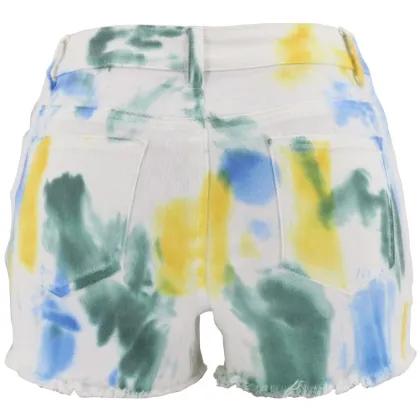 OEM Brand White Tie-dye High Waisted Denim Shorts