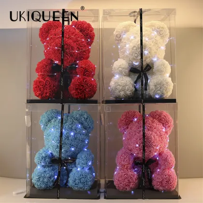 Factory Wholesale 16 Inch 40 cm Rose Bear Valentine Foam Teddy Bear with PVC Box