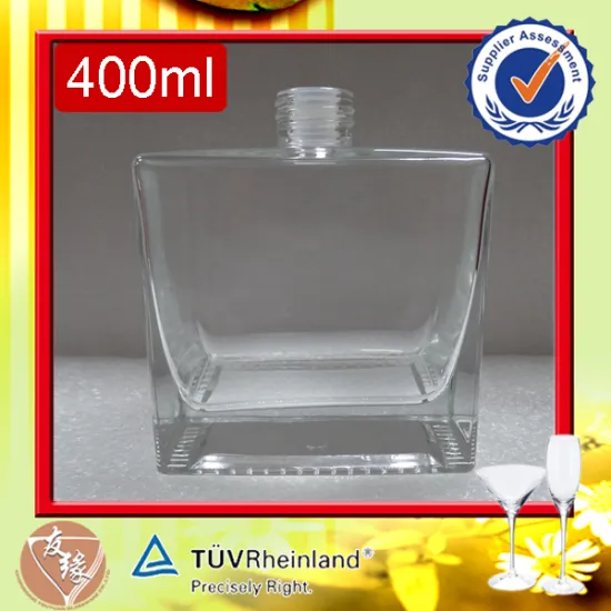 Empty screw cap super flint glass heavy weight high grade square 400ml fancy crystal diffuser bottle