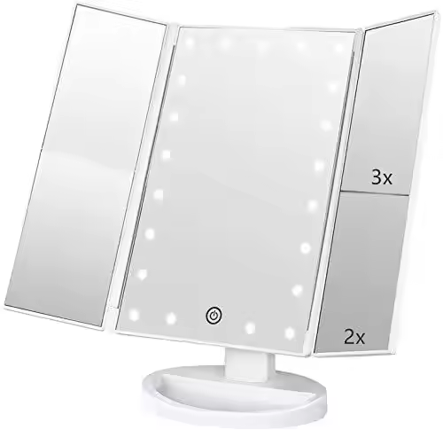 Triple Foldable Smart USB Lighted Makeup Mirror With 1X 2X 3X Magnification