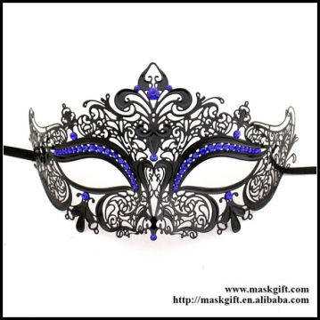 Perfect!!! Luxury Venetian Black Metal Filigree Masquerade Masks With Blue Crystals Wholesale MB003-BLBK