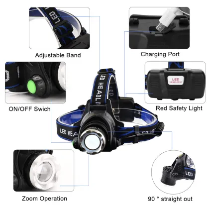 USB Rechargeable 3modes Led Headlights