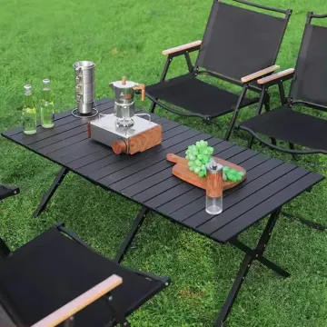 Outdoor Portable Camping Picnic Chicken Rolls Table Travel Camping Wood Grain Aluminum Alloy Folding Table Wholesale